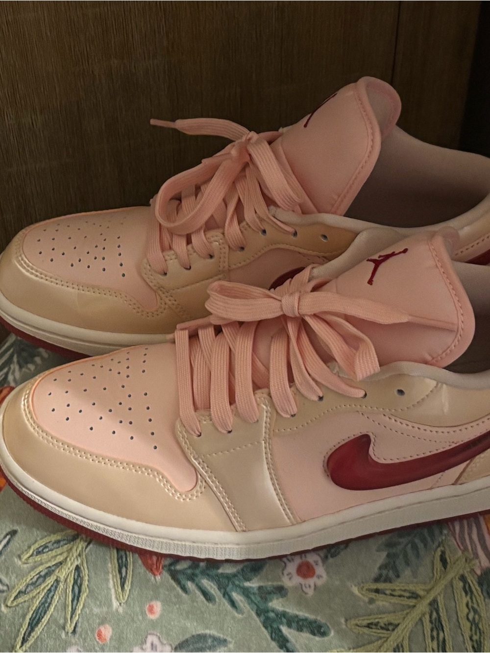 Jordan Pink and Red Jelly Low-Top Sneakers